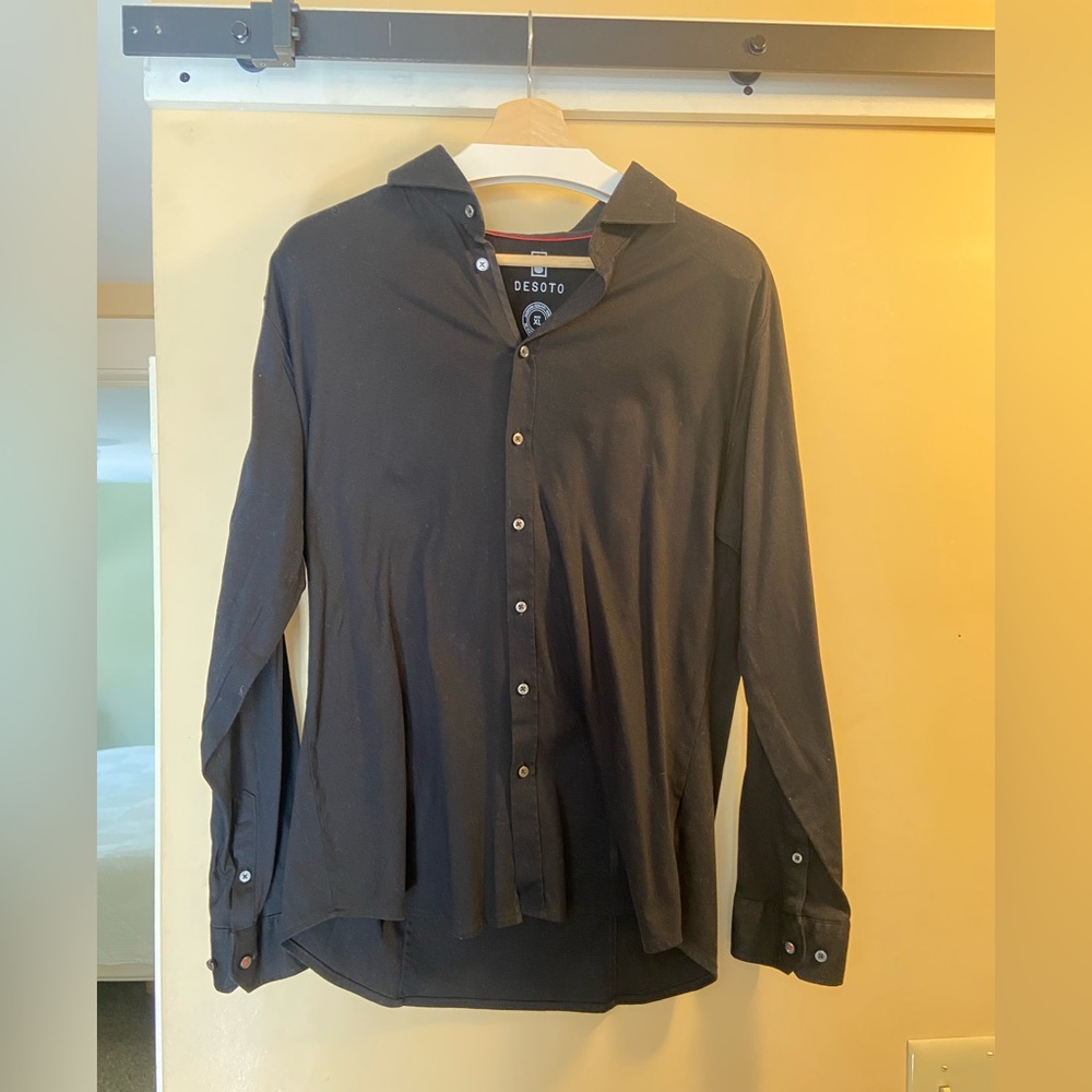 DESOTO Black Long Sleeve Button Down Shirt w/ Red Accent Button